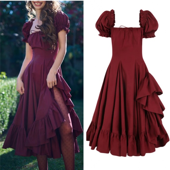 Selkie Dresses & Skirts - NEW Selkie The Bordeaux Foxglove Lace Up Midi Cotton Dress - Burgundy Wine Red